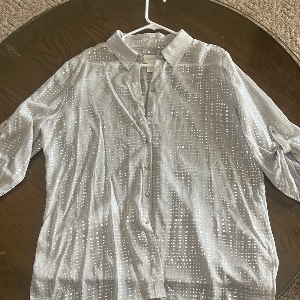 Chico's Silver gauzy Button DownTunic  Shirt
